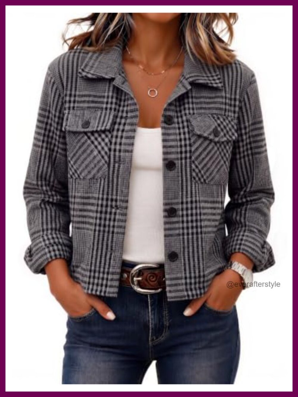 Zeagoo Cropped Plaid Flannel Shacket Button Front Jacket